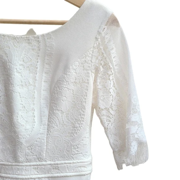 Tea n Cup White Lace Open Back Mini Dress Sheer Sleeve Size XS Bride Rehearsal - Picture 5 of 14